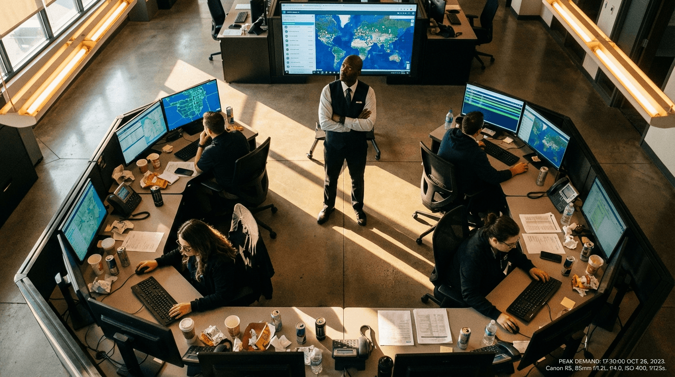 NEMT dispatch operations floor during peak demand rush hour