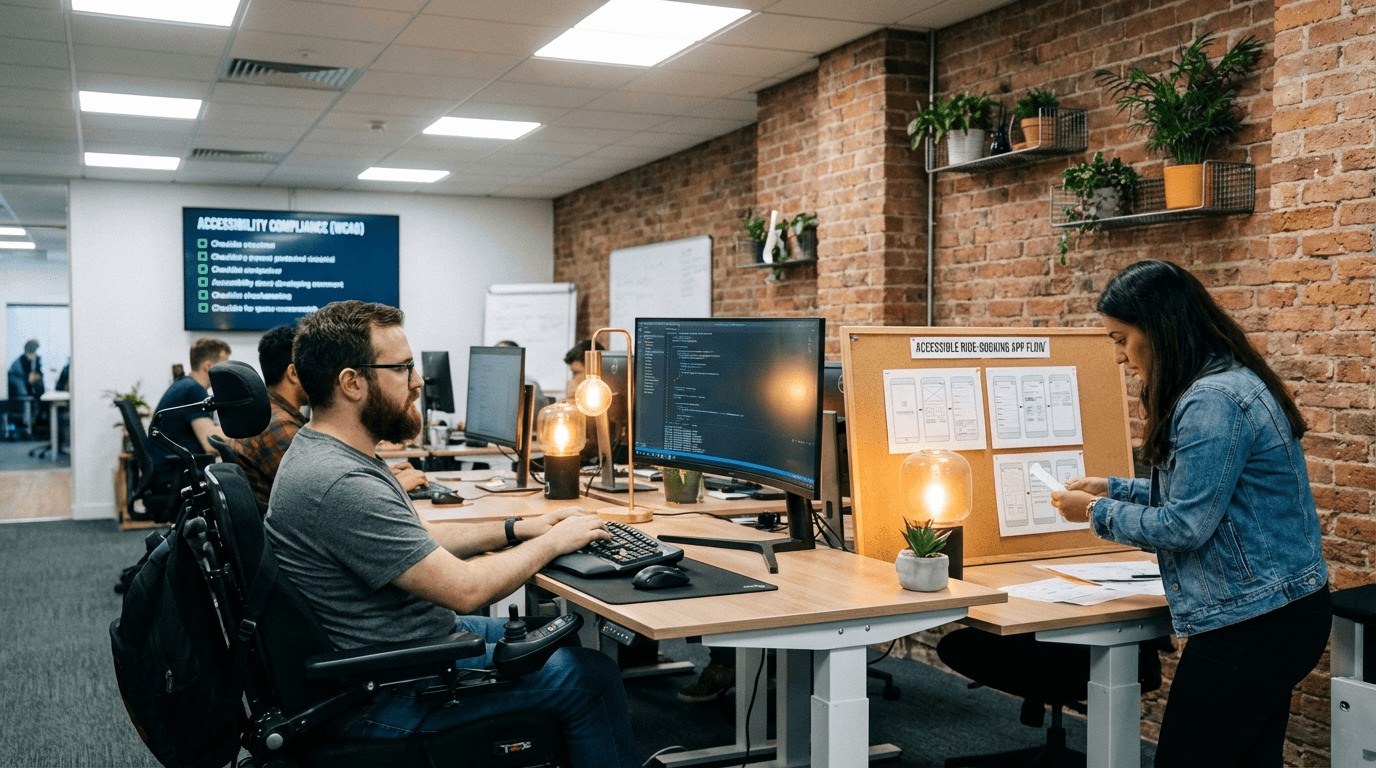 Software development team building accessible transportation technology