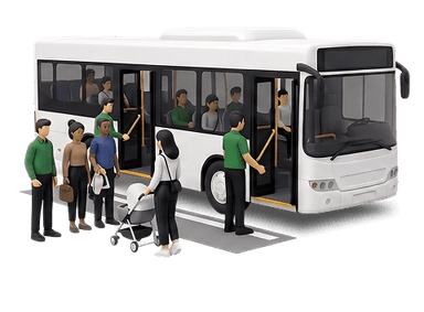 Illustration of members boarding a bus.